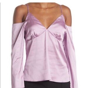 WAYF Nordstrom women’s satin purple odd shoulder blouse shirt top size small 4 6